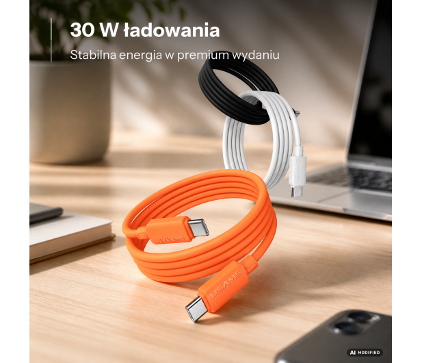 USAMS Kabel 30W 3A Silicone Fast Charging USB-C/Lightning czarny - 1568996 - zdjęcie 2